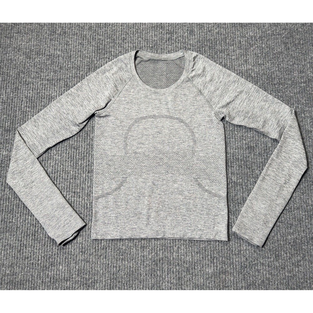 Lululemon Swiftly Tech Crew Top Women Size 4 Long Sleeve Grey Slate White
